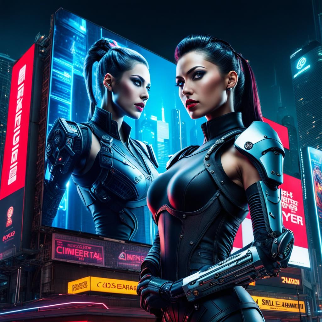 Cyberpunk Billboard Ad for Cybernetic Arm