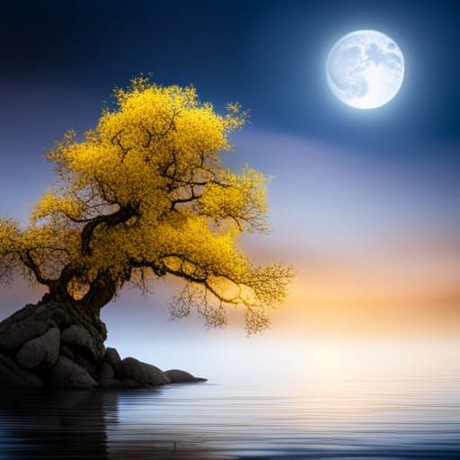 Glowing Weeping Willow at Night Lake