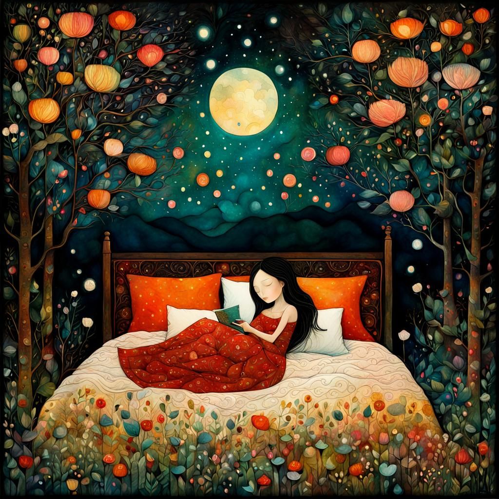 Girl's Whimsical Dreamscape in Collage Style