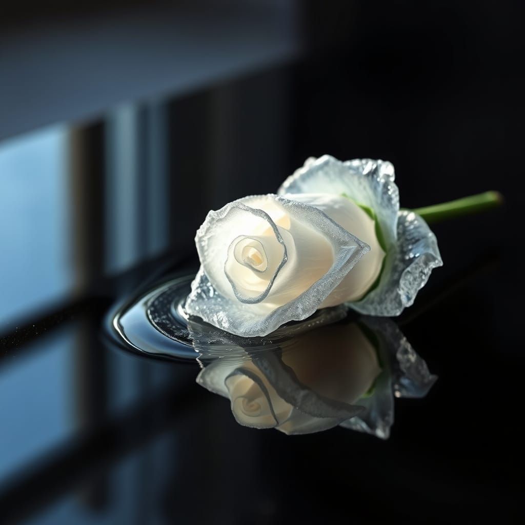 Melting Ice Rose on Black Table
