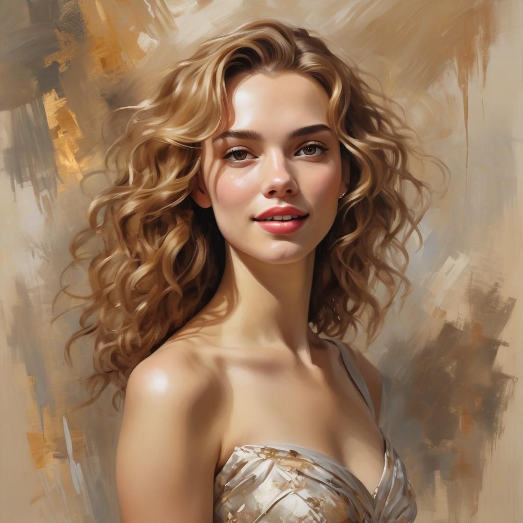 Impressionist Portrait of Smiling Woman in Luxurious Setting