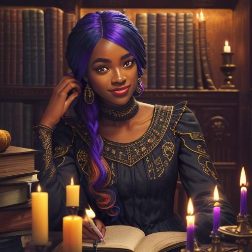 Hyperrealistic Girl with Candles and Books