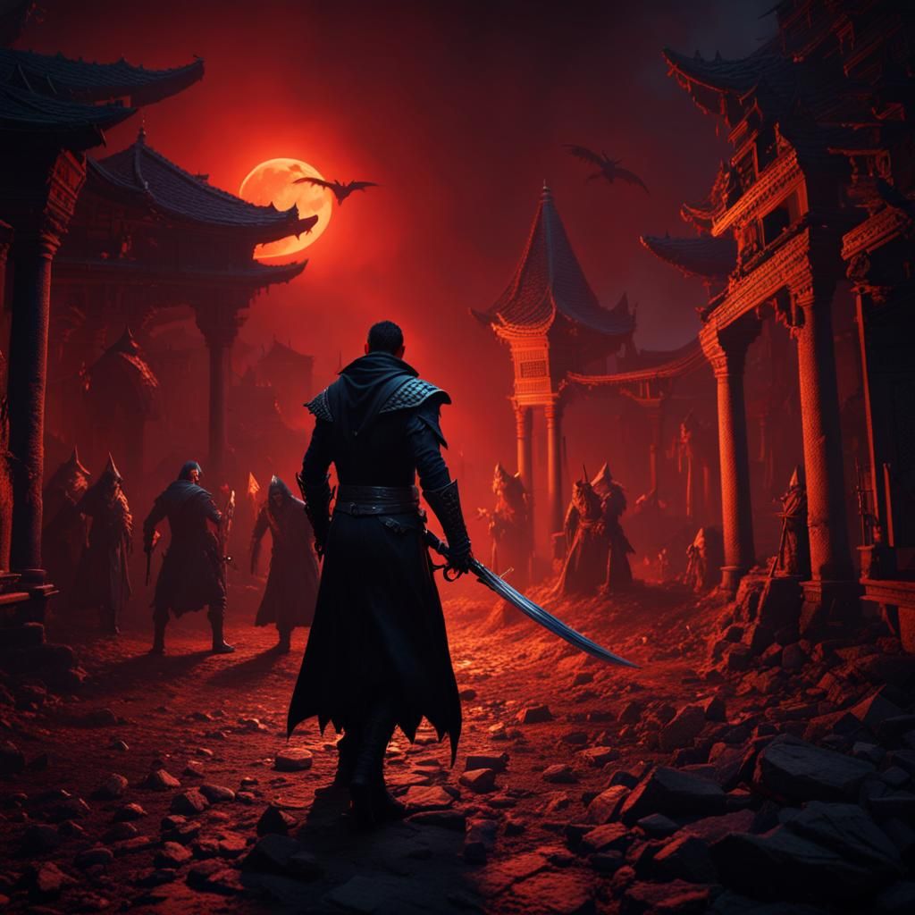 Feral Lasombra Vampire Battles Humans: Dark Fantasy Art