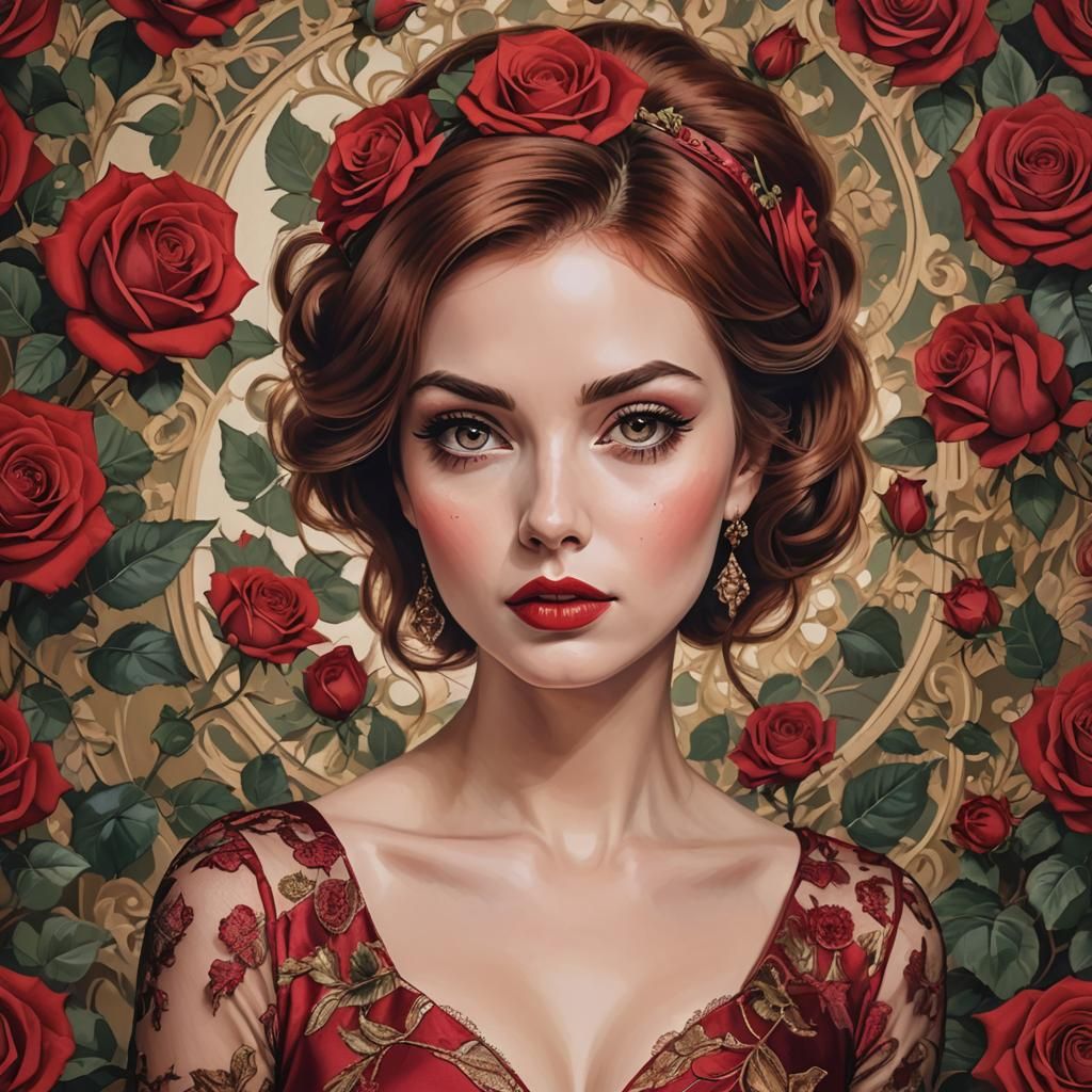 Pop Art Beauty in Scarlett Silk Dress