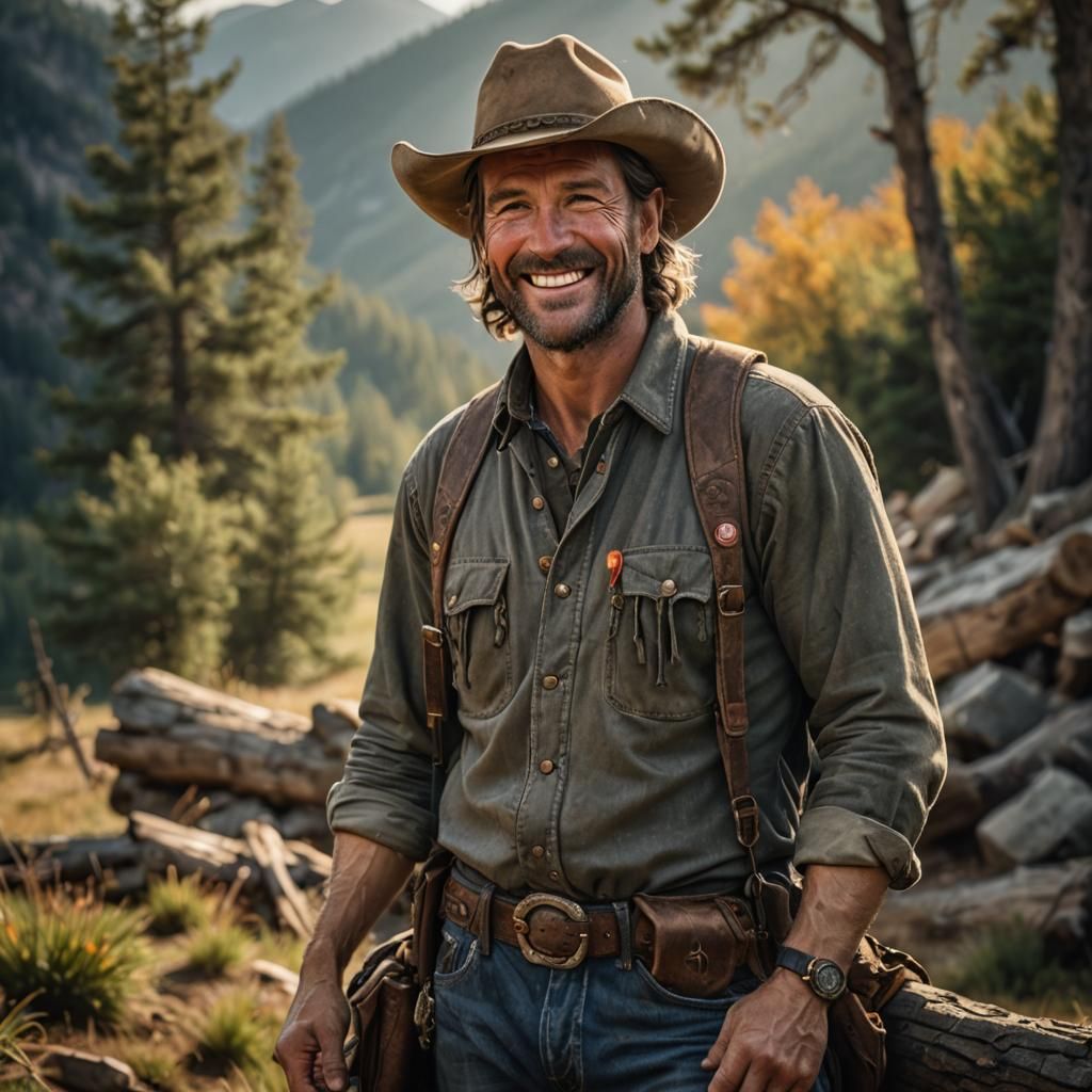 Realistic Portrait of Smiling Man in Country Outfit