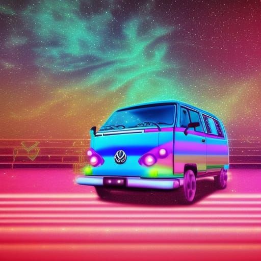 Psychedelic Cyberpunk Van in Astral Rose Garden