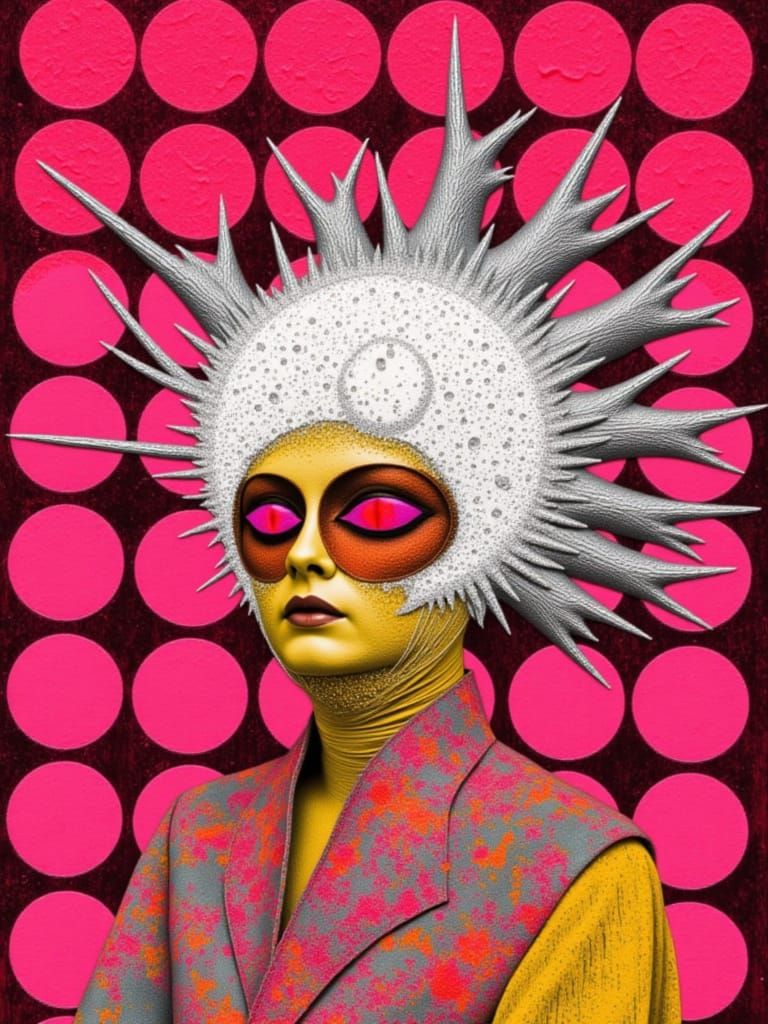 Intricate Silver Spiderweb on Dead Rose Bush in Encaustic St...