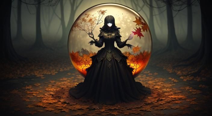Halloween Ghoul in Glass Sphere: Dark Fantasy Illustration