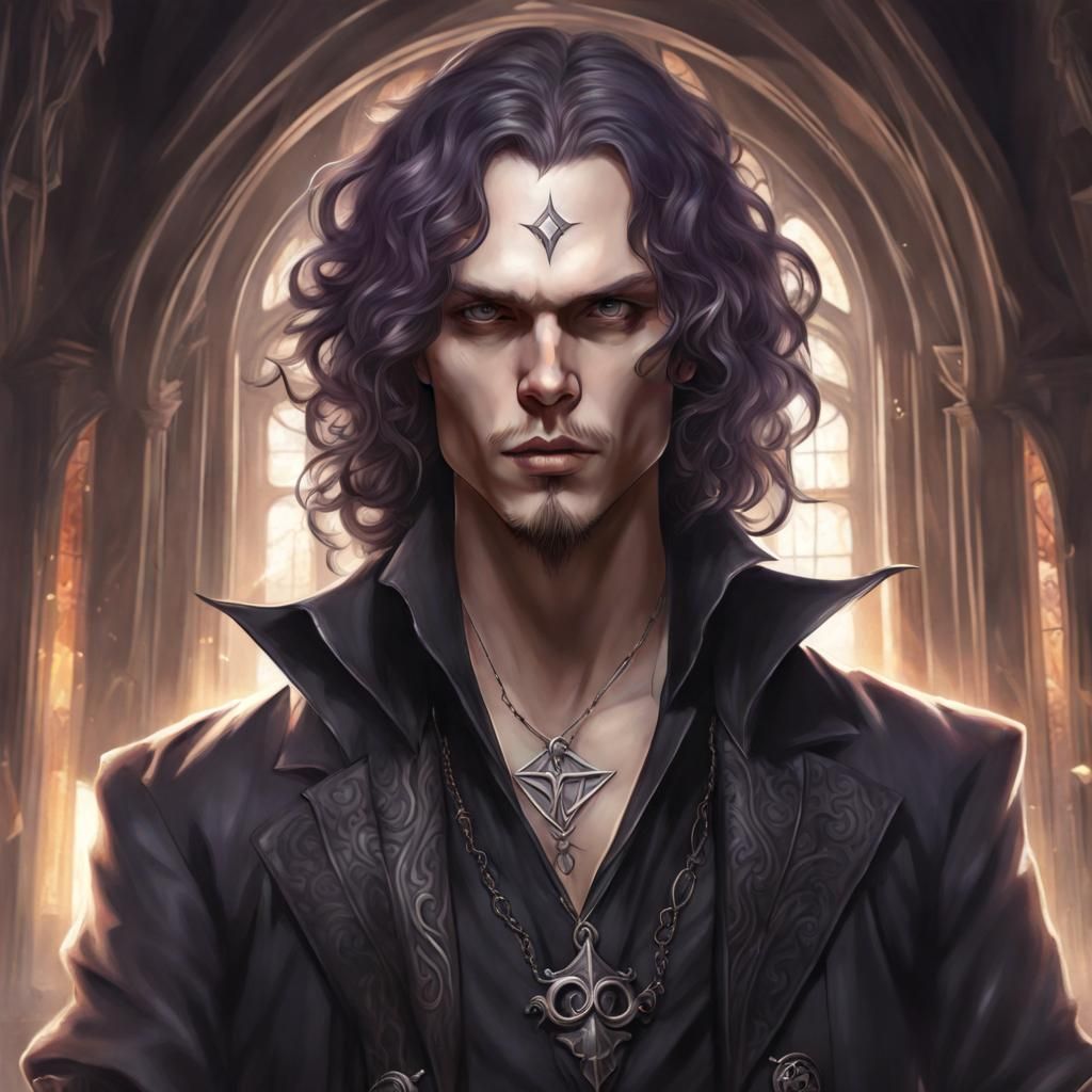 Gothic Warlock Portrait in Hyperdetailed Concept Art