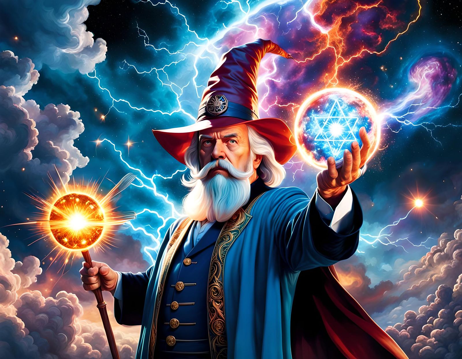 Powerful Wizard Wielding the Elements