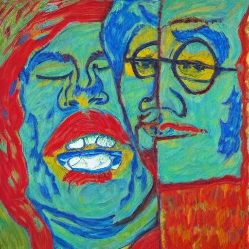 Passionate Kiss: An Expressionist Oil Painting