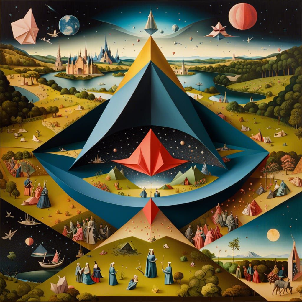 Cosmic Origami Landscape: Hieronymus Bosch Style