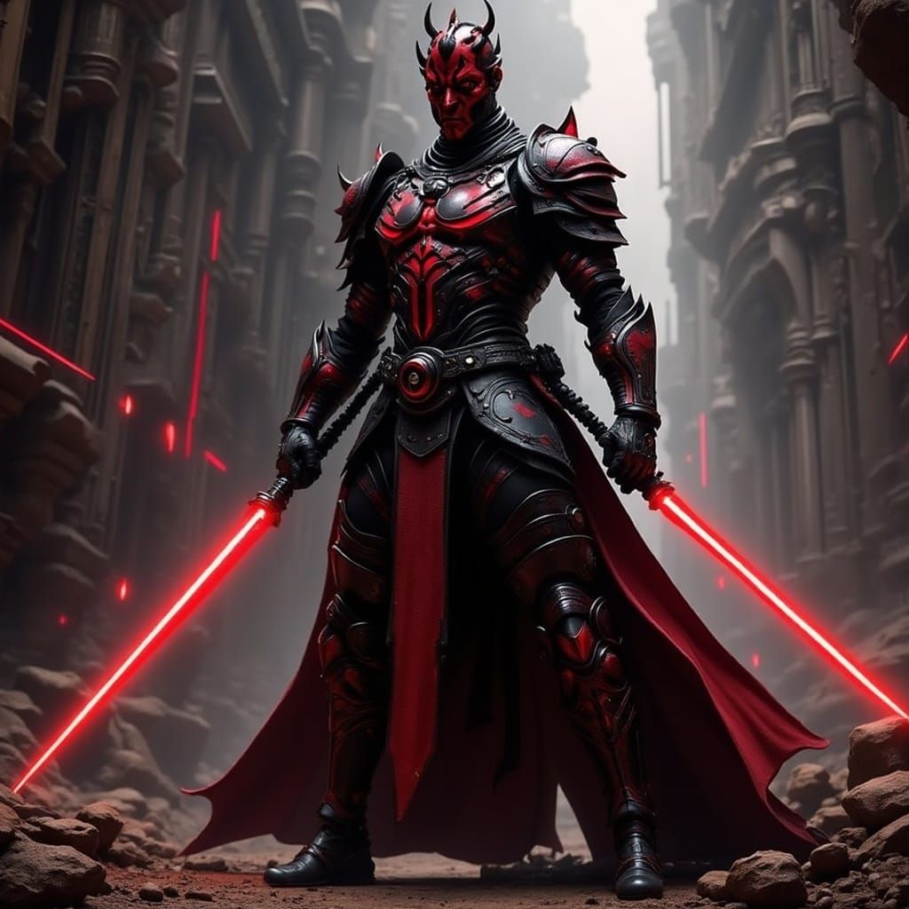 Sith Lord Darth Maul in Intricate, Crimson and Black Armor