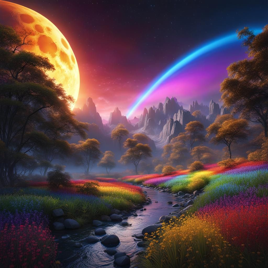 Rainbow Moon Matte Painting in 8K Resolution