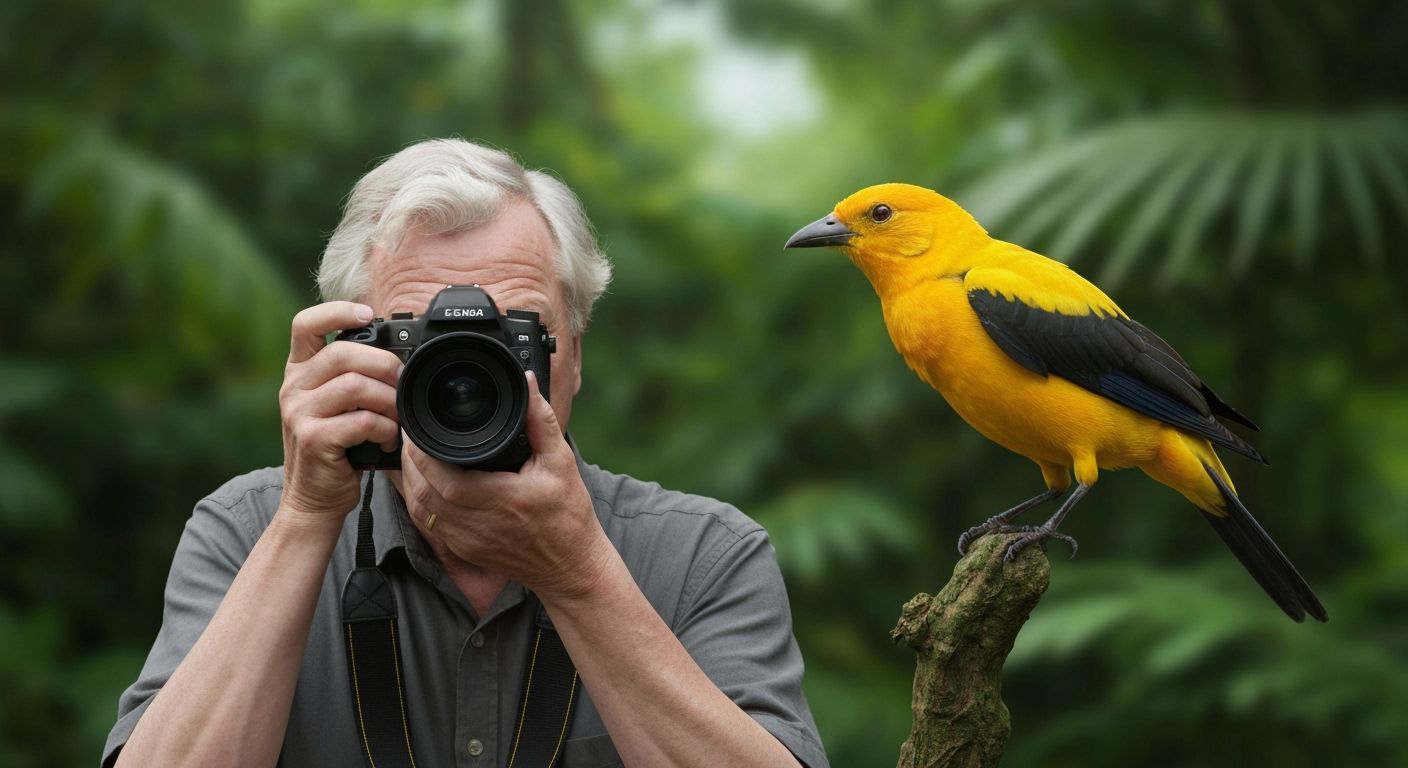 Photograph of Naturalist Photographing a Tropical Bird