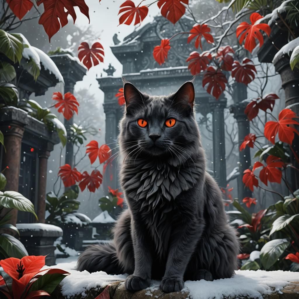 Sad Woman at Black Wedding with Nebelung Cat