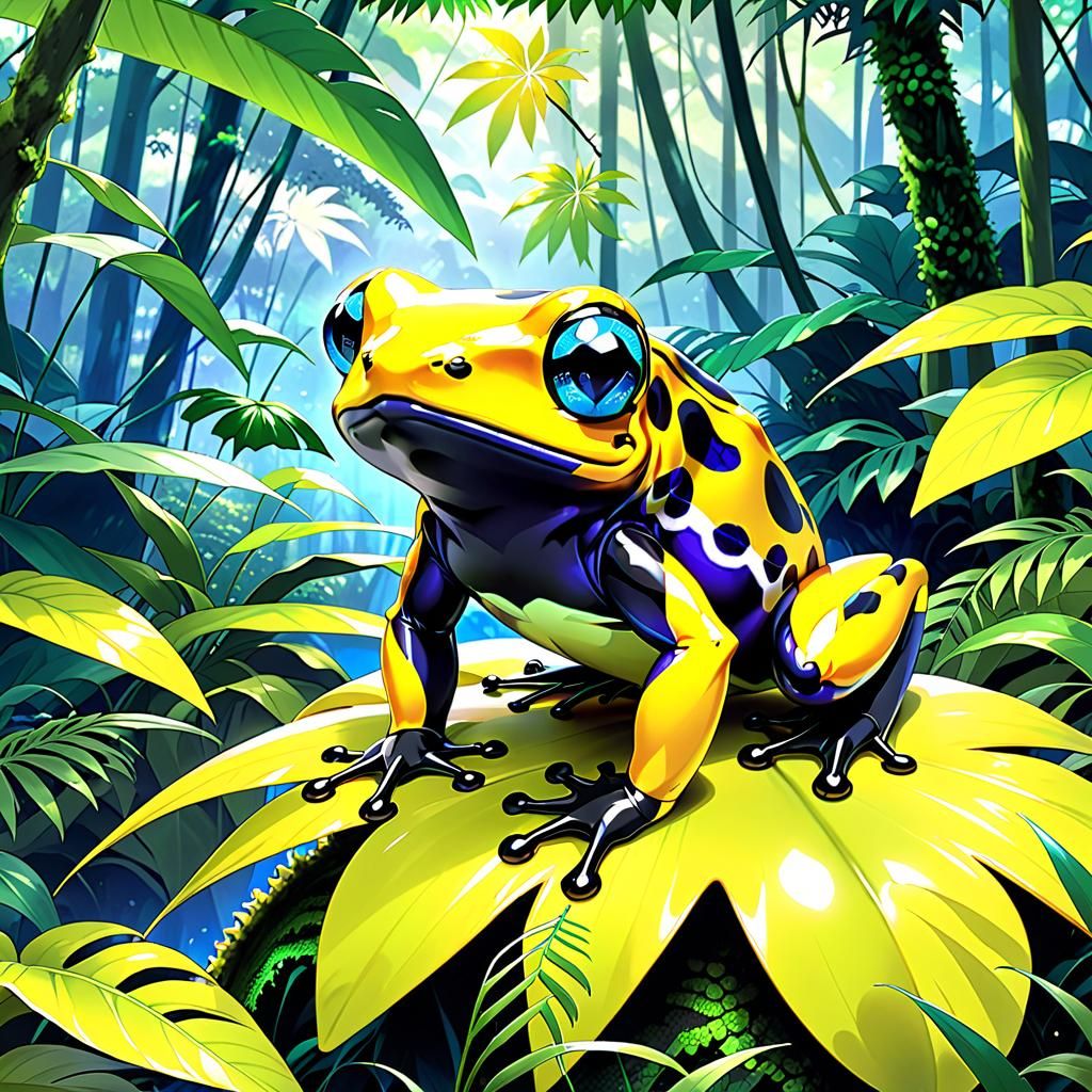 Anime Style Poison Dart Frog in Rainforest