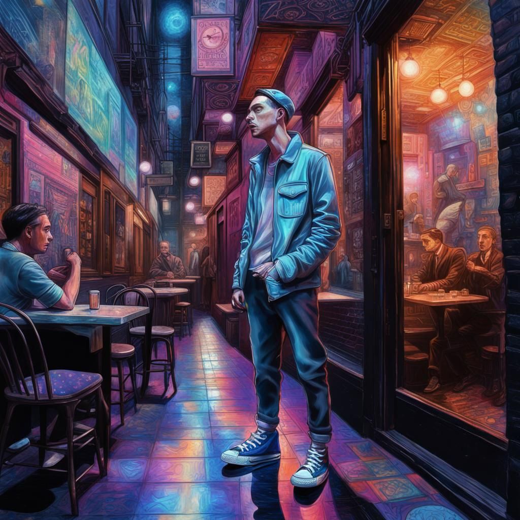 Man Out of Time in 1920s NYC, Mixed Media