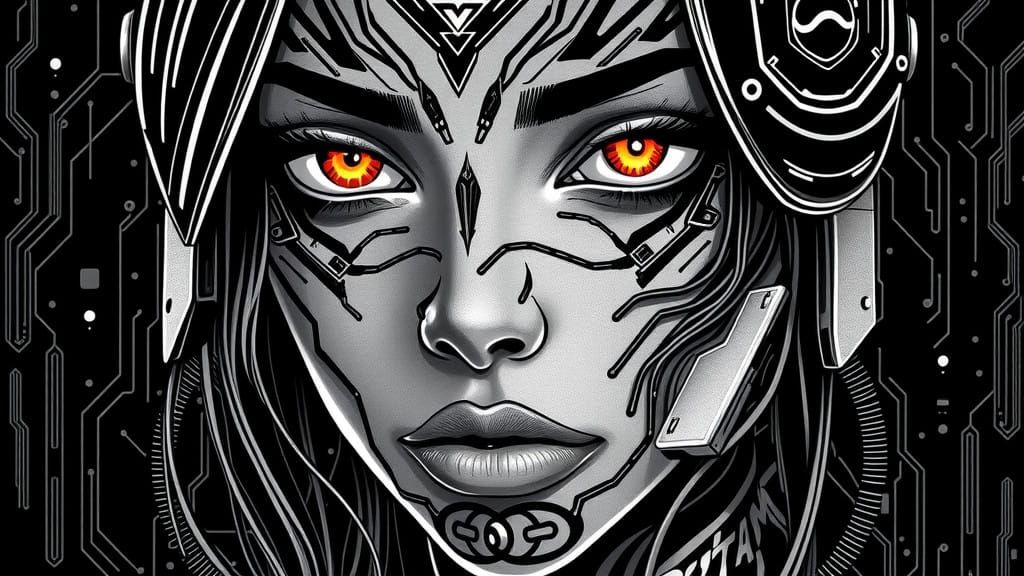 Stunning Cyberpunk Anime Portrait in 8K Black and White Pixe...