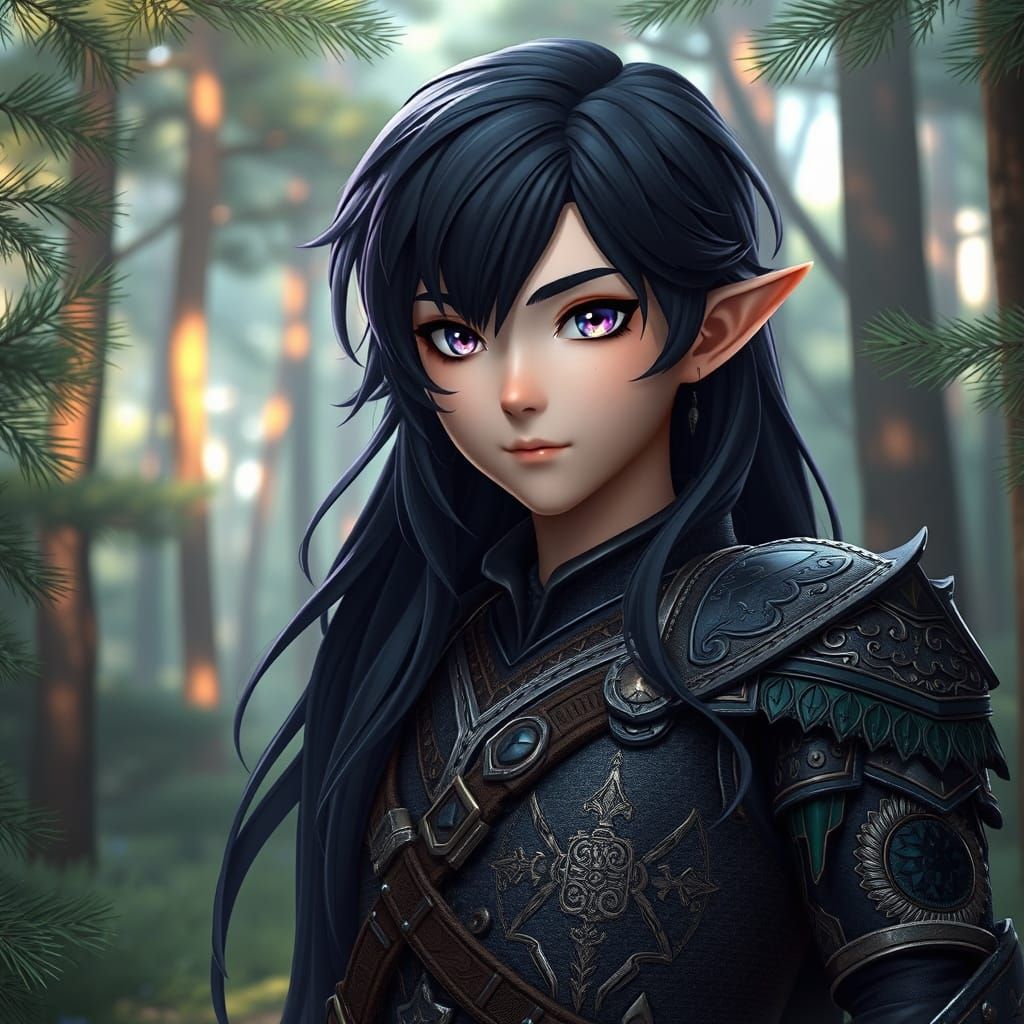 Elven Youth in Lush Pine Forest