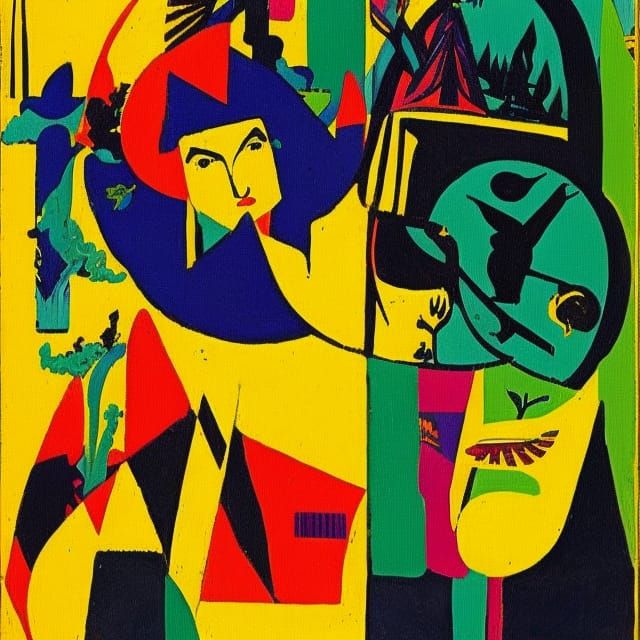 Surreal Crane Figure in Woodland Scene