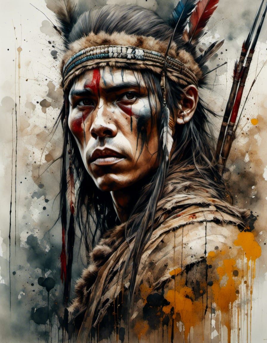 Cheyenne Warrior Portrait with Bow and Arrows