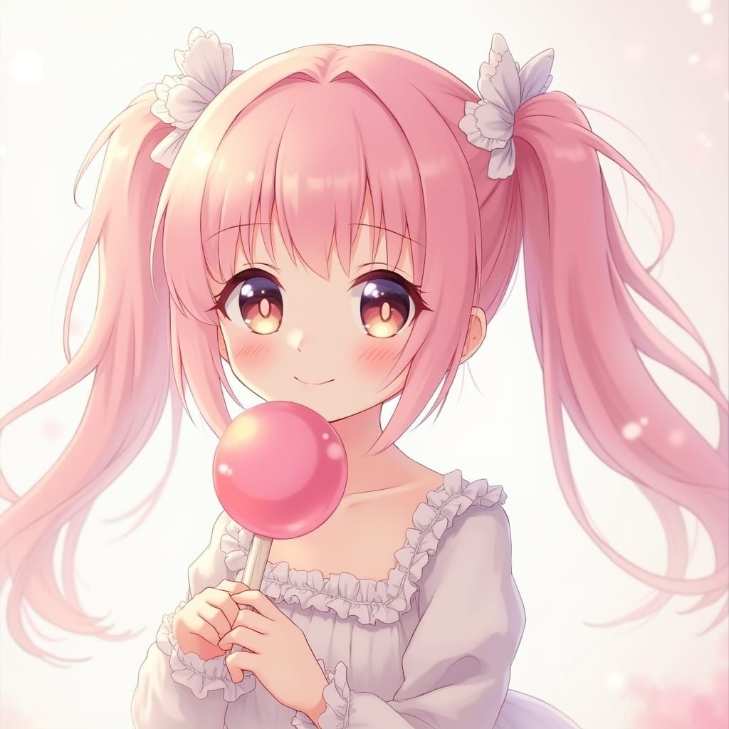 Cute Anime Girl with Pink Hair and Lolita Dress