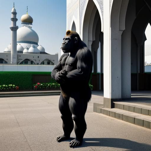 Gorilla Praying at Mosque: A Respectful Scene