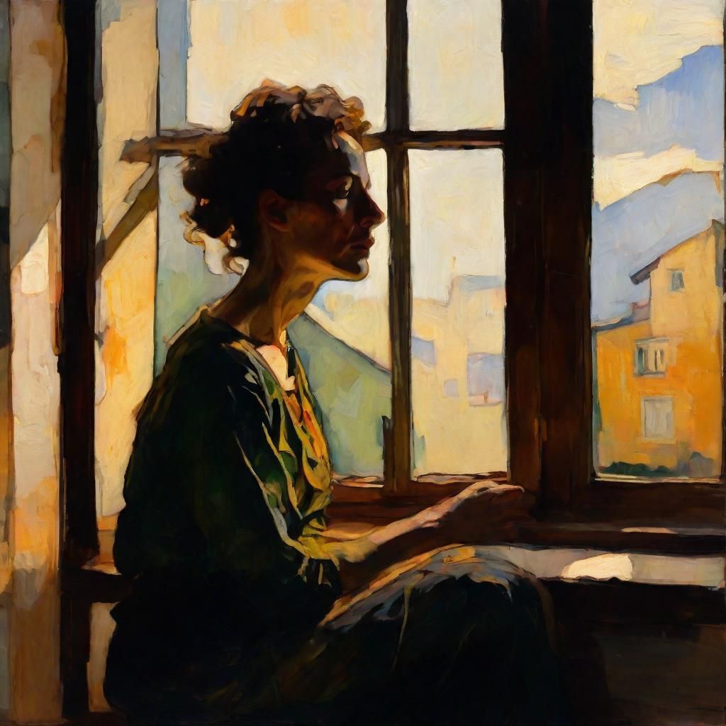 Expressionist Portrait of Solitary Woman by Window