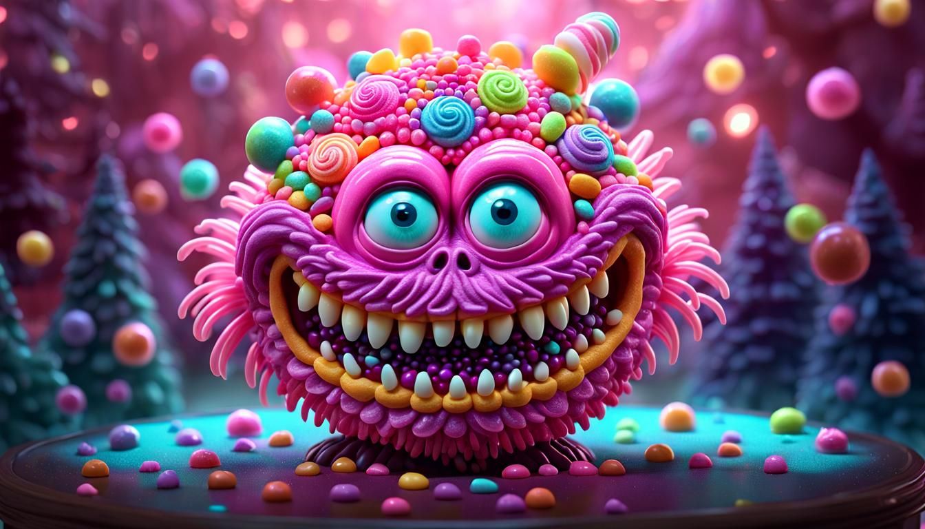 Candy Monster Portrait in Disney Cartoon Style