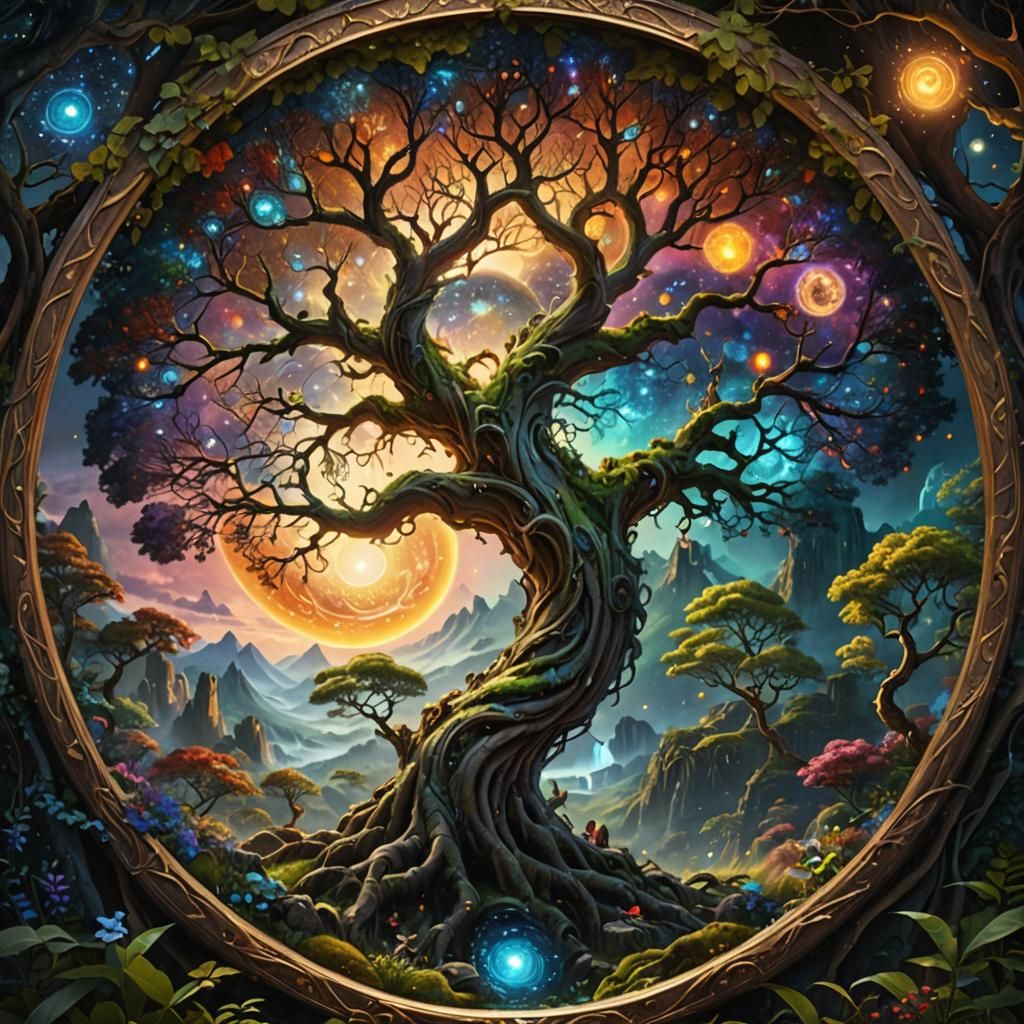 Surreal Tree Frame: Sun and Night