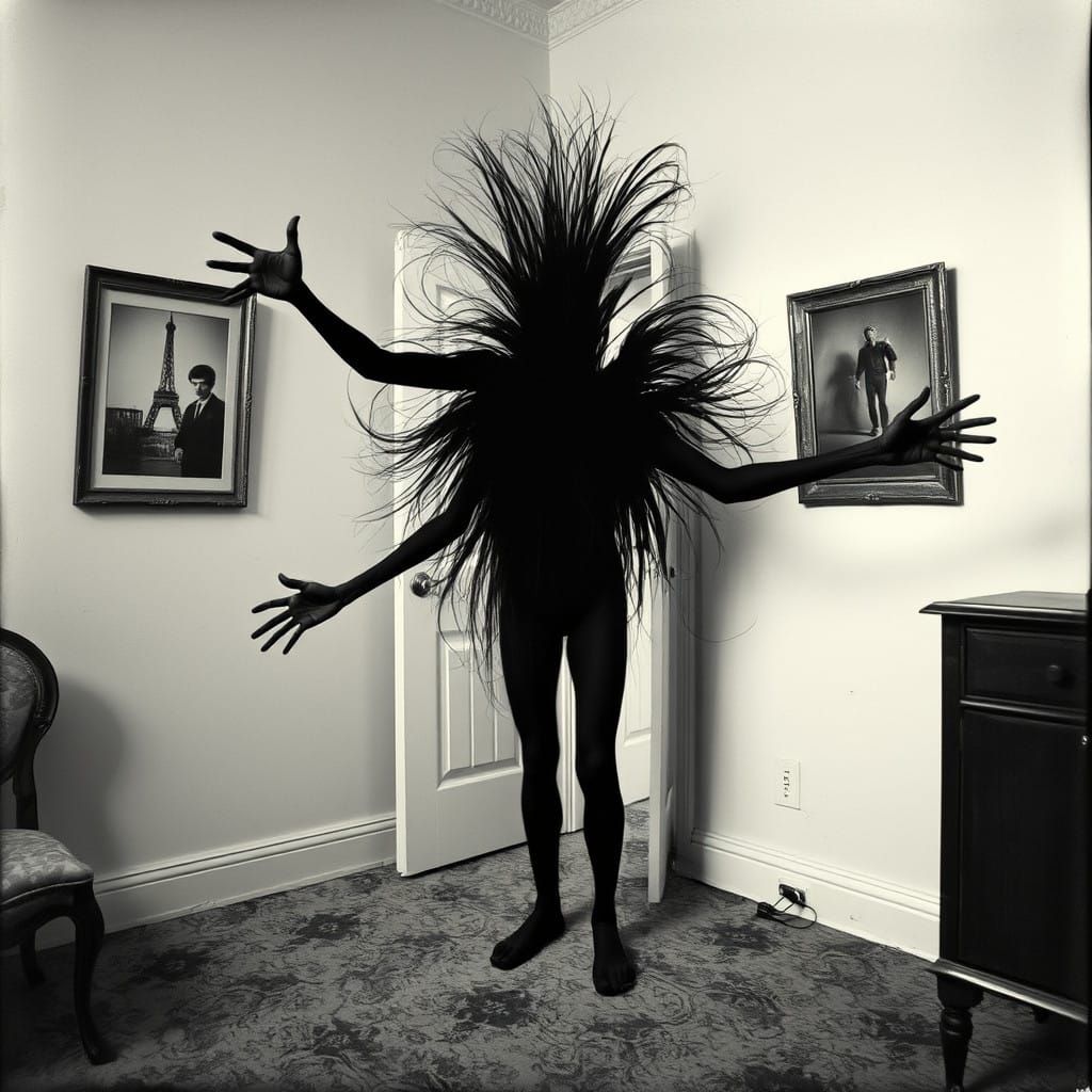 Ethereal Long Black Hair Emerges from Darkness