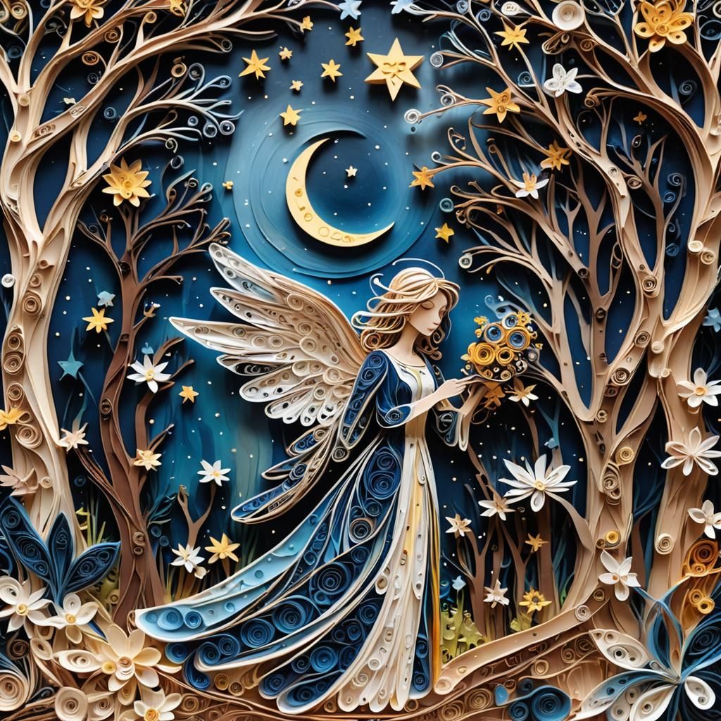 Fallen Angel in Starry Quilling Paper Forest