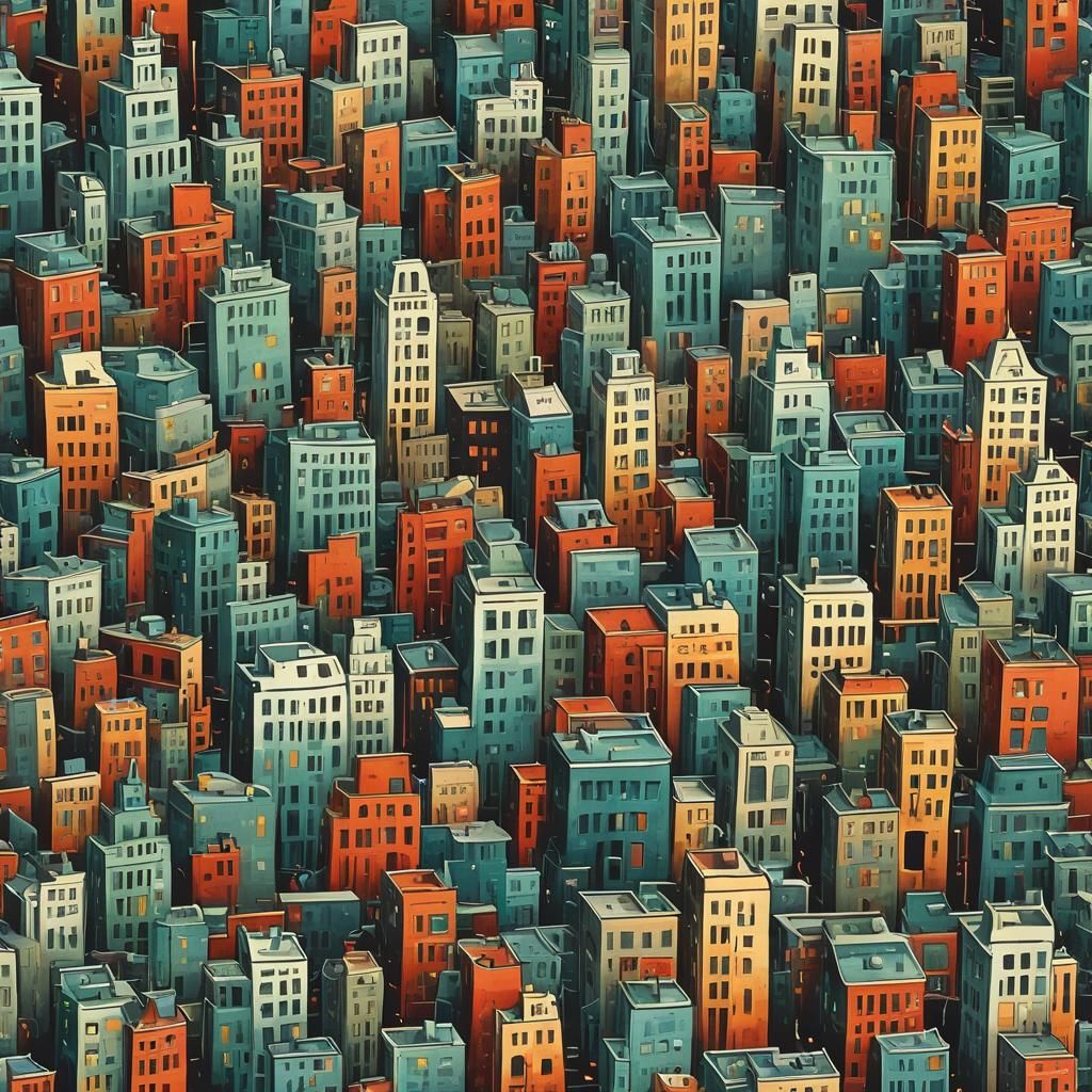 Abstract Gods of the City in Complementary Colors