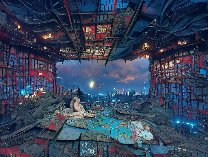 Kowloon Walled City Concept Art with Neon Accents