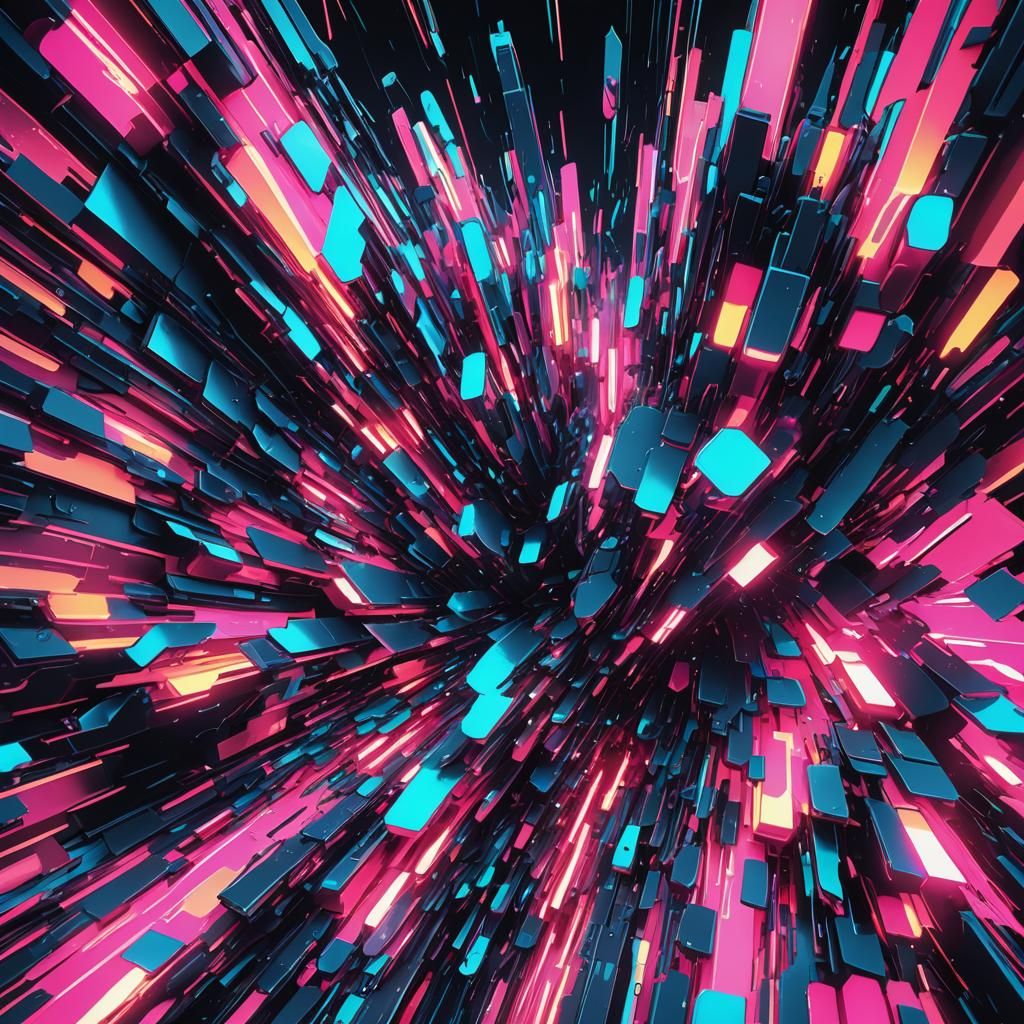 Vibrant Neon Glitch: Abstract Digital Art