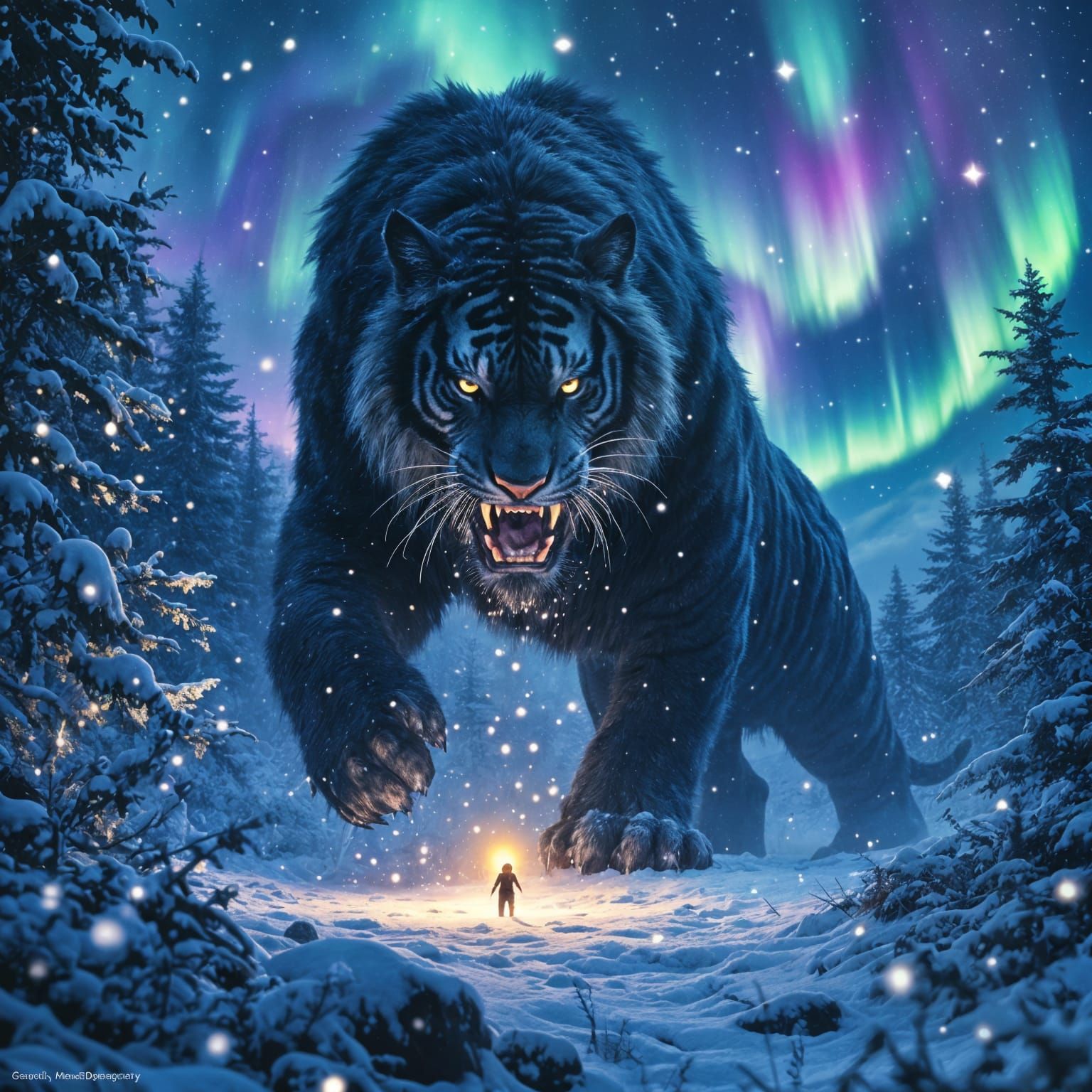 Hyperdetailed Sabertooth Tiger in a Snowy Forest