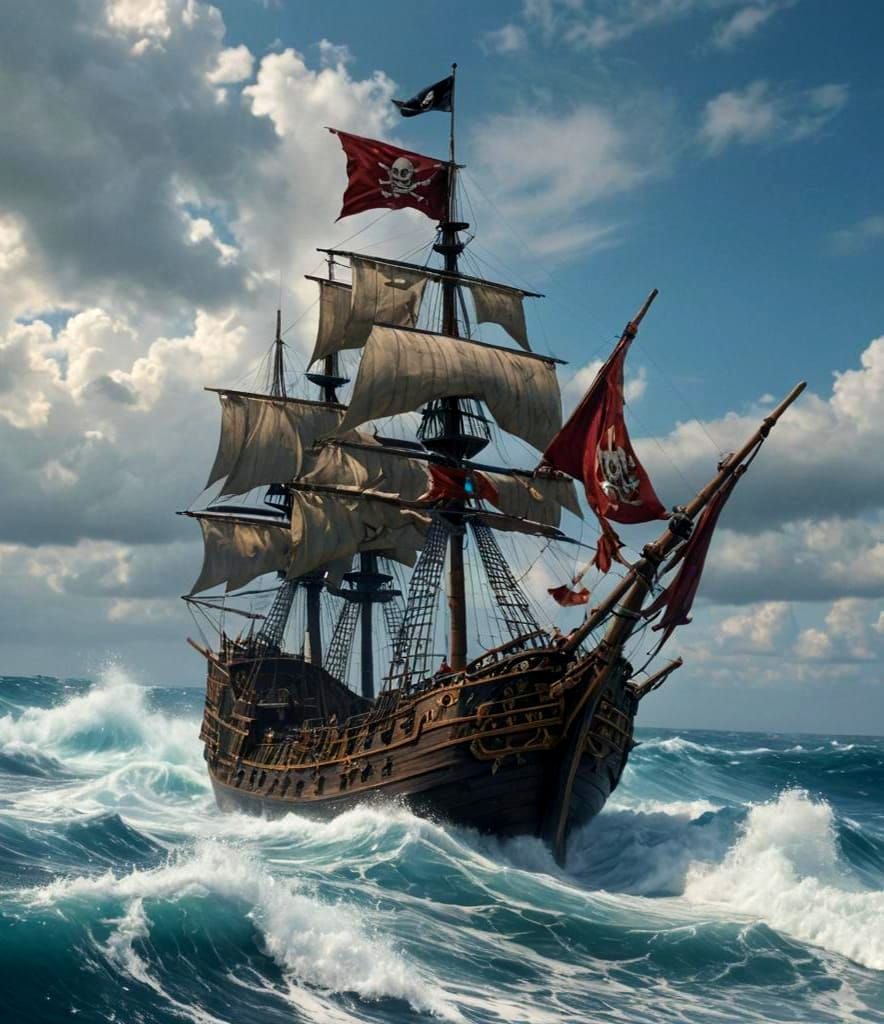 Pirate Ship on a Stormy Sea, Matte Painting