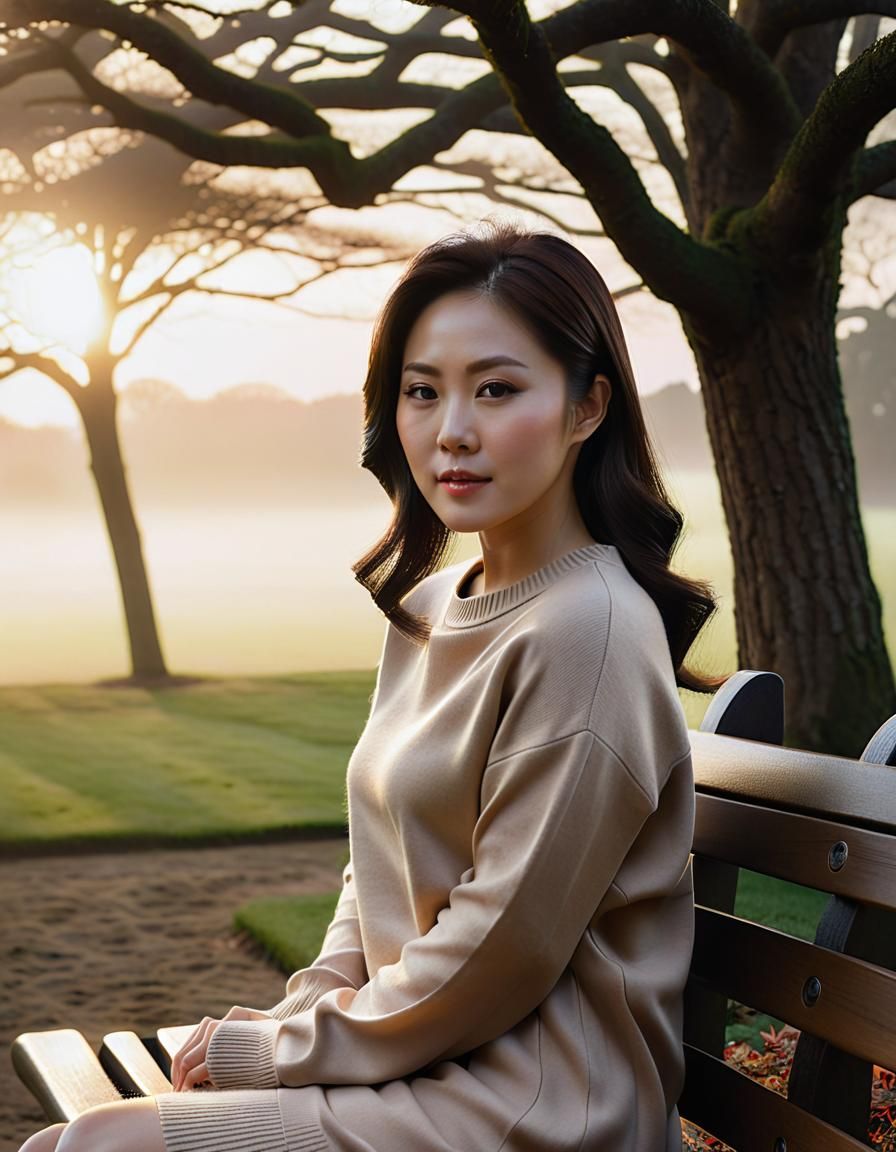 Woman in Garden: Chiaroscuro Oil Painting