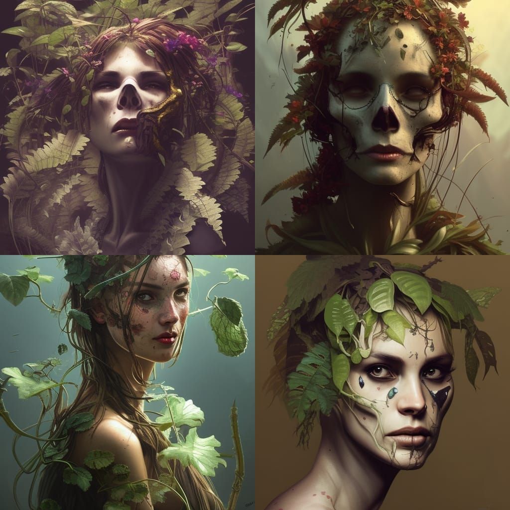 Skull Emerges with Plant Life: Hyperrealistic Digital Art