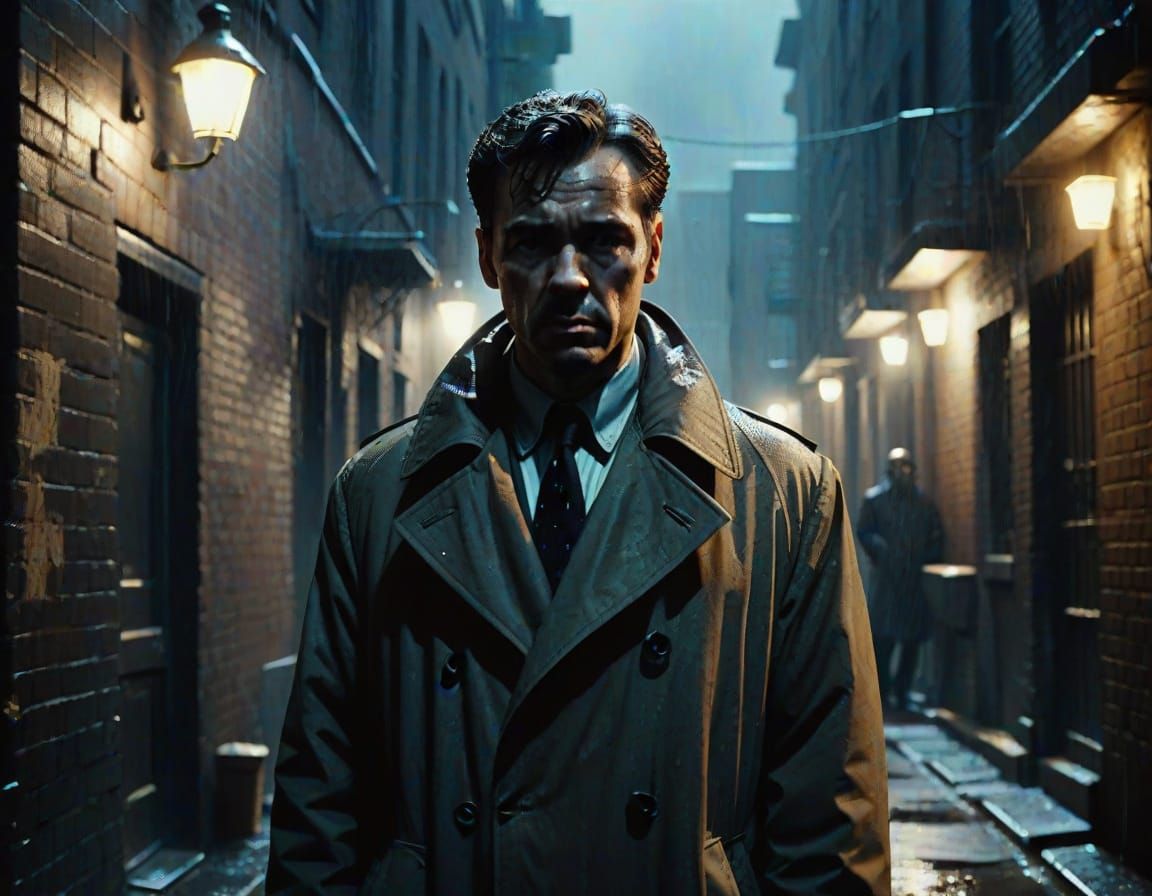 Dramatic Spy in Dark Alley: Film Noir Style
