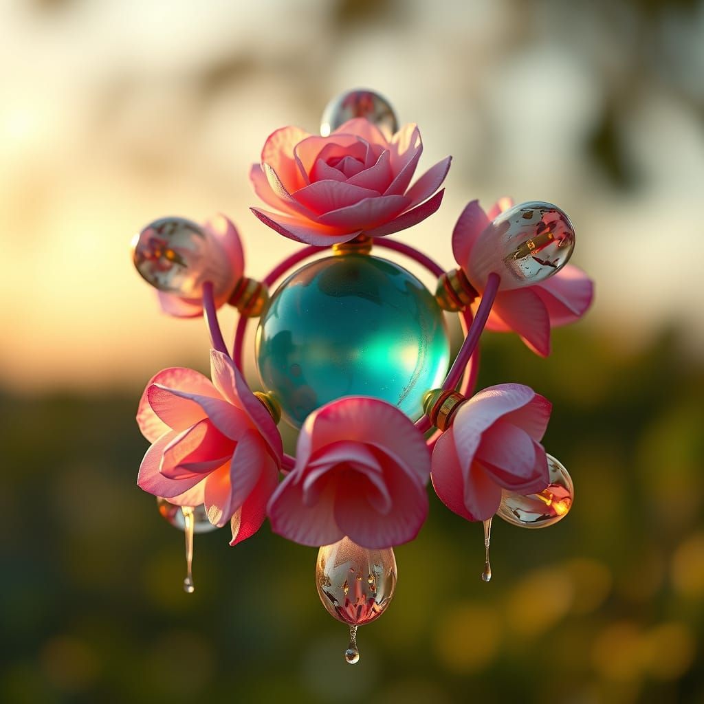 Elegant Art Deco Hydrogen Atom with Marble Flowers