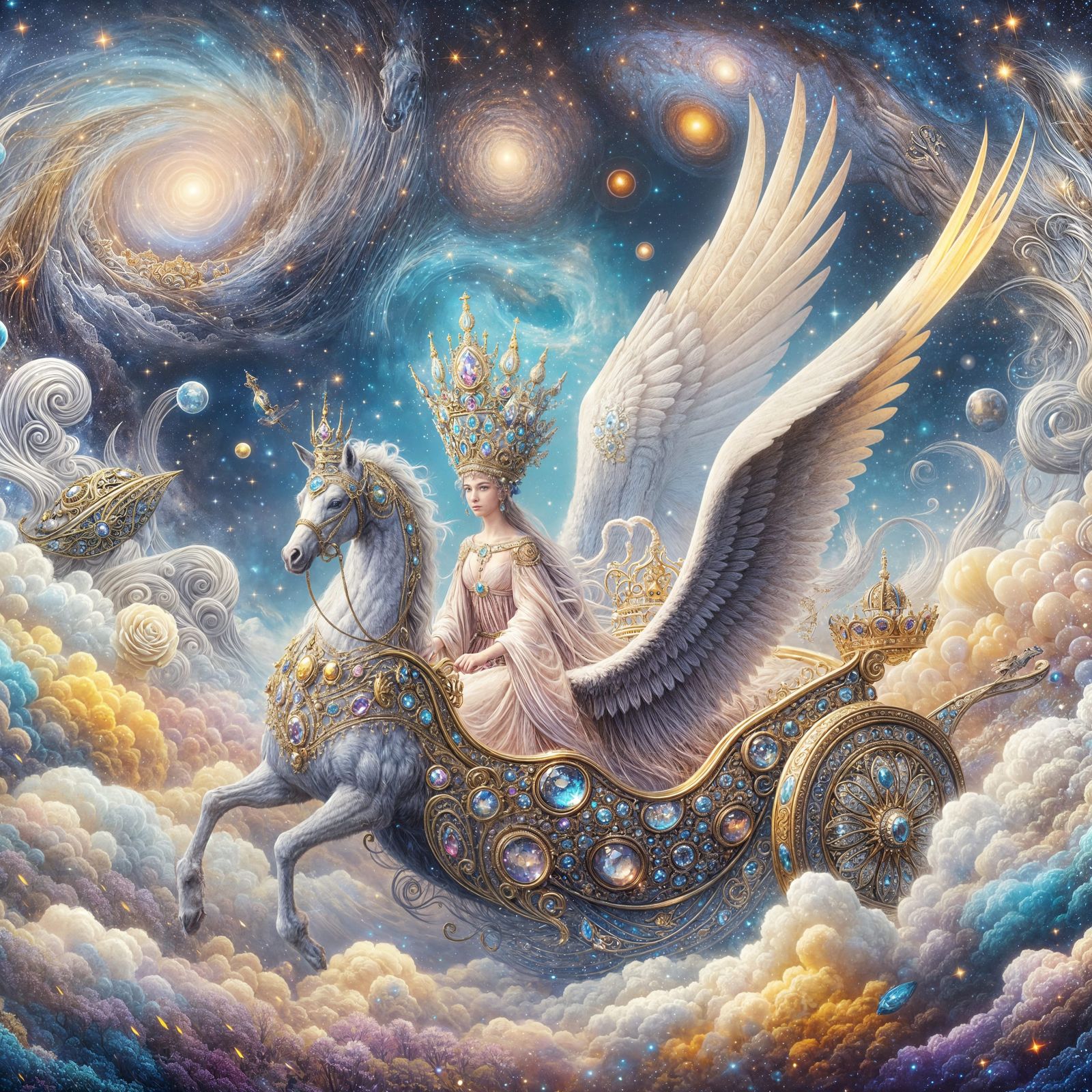 Empress Propels Through Cosmos in Gem-Studded Chariot