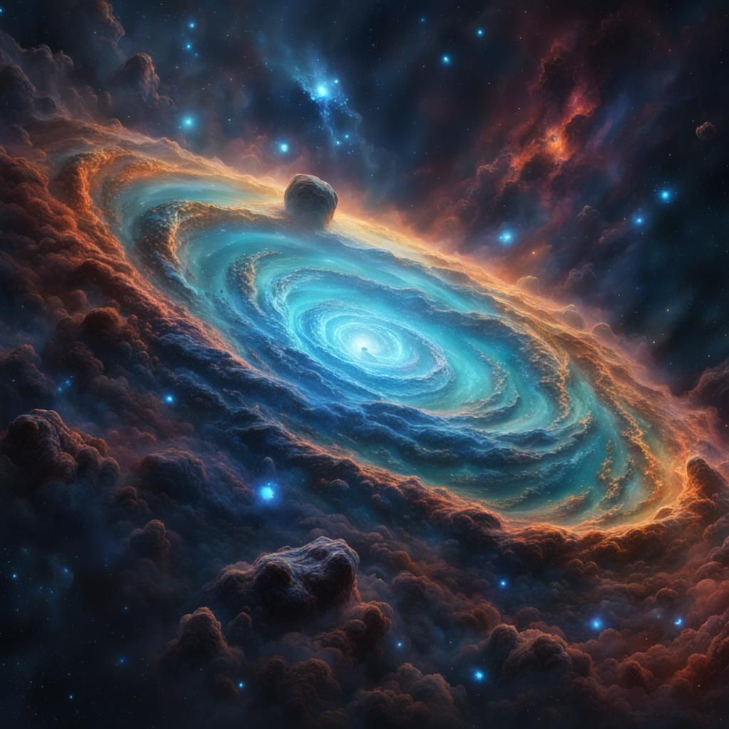 Cosmic Blue Galaxy Nebula in Detailed Matte Painting