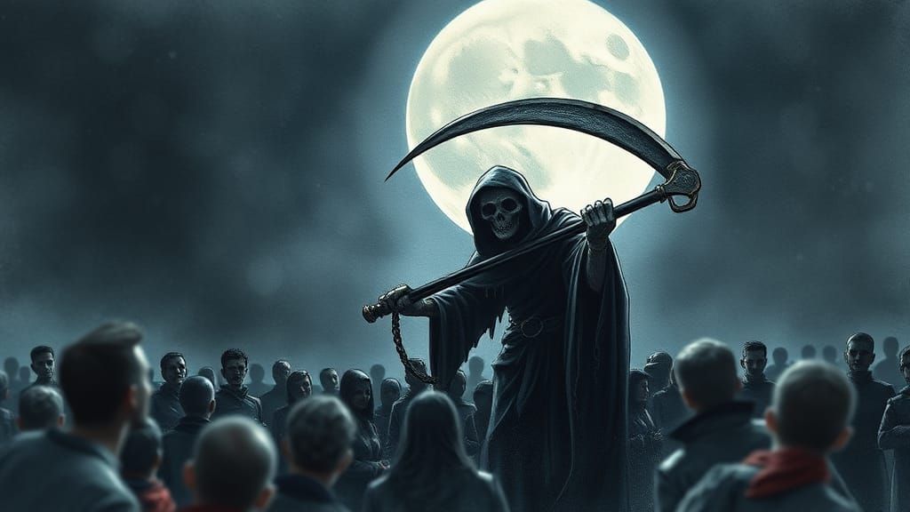 Grotesque Gothic Grim Reaper in Moonlight