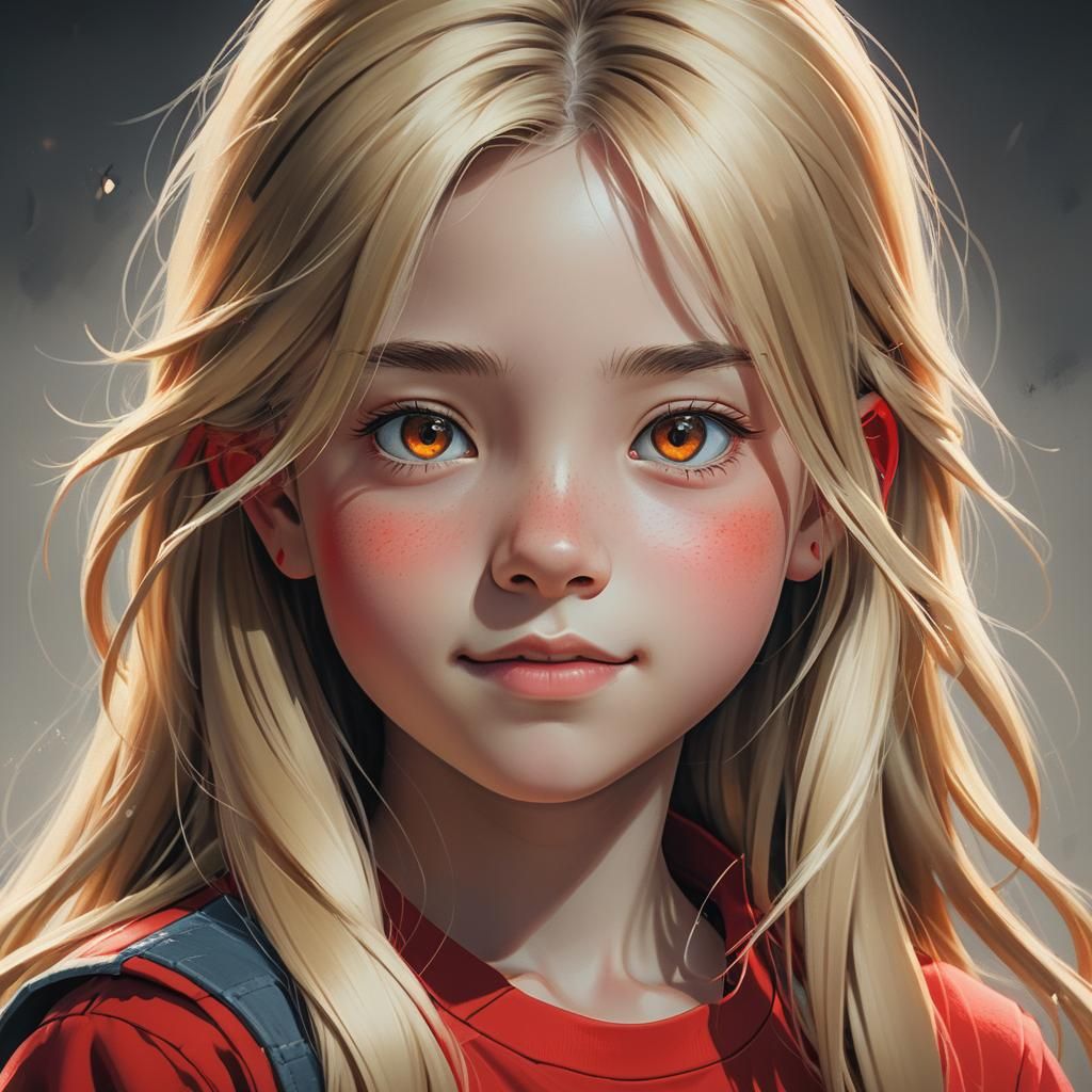 Vibrant Charcoal Portrait of a Blond Girl in Anime Style