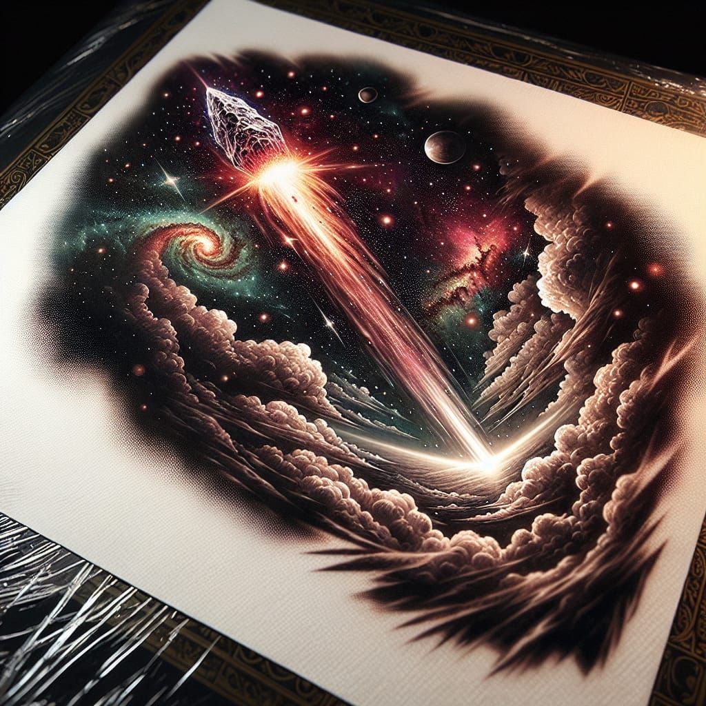 Comet Tattoo Design in Space, Detailed and Dramatic