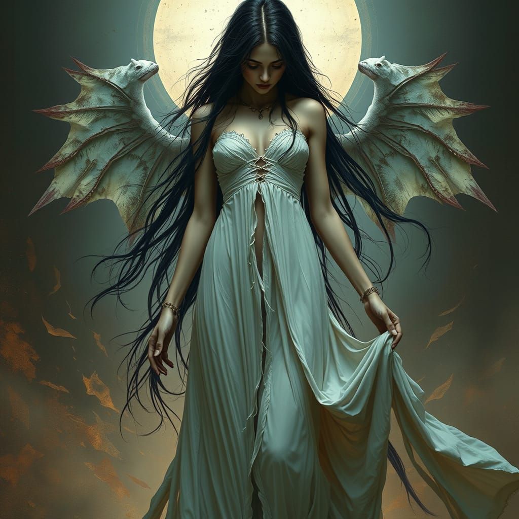 Goddess of Elegy in Tattered White Gown