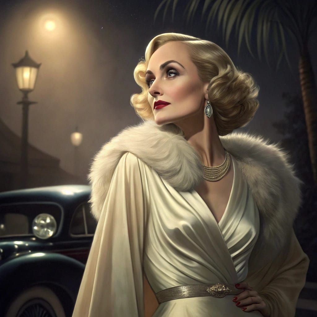 Carole Lombard Portrait in Film Noir Style