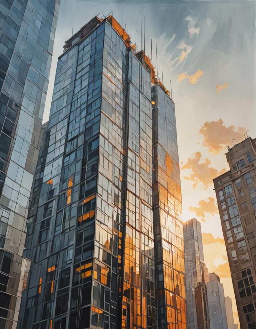 Skyscraper Sunrise in Detailed Painting Style